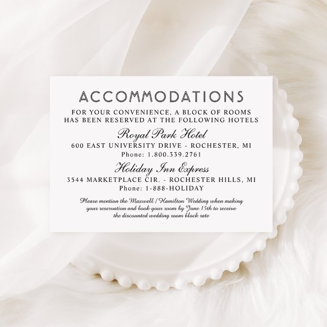Modern Black and White Wedding Accommodations Enclosure Card (Creator Uploaded)