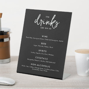 Modern Black and White Wedding Bar Menu Pedestal Sign