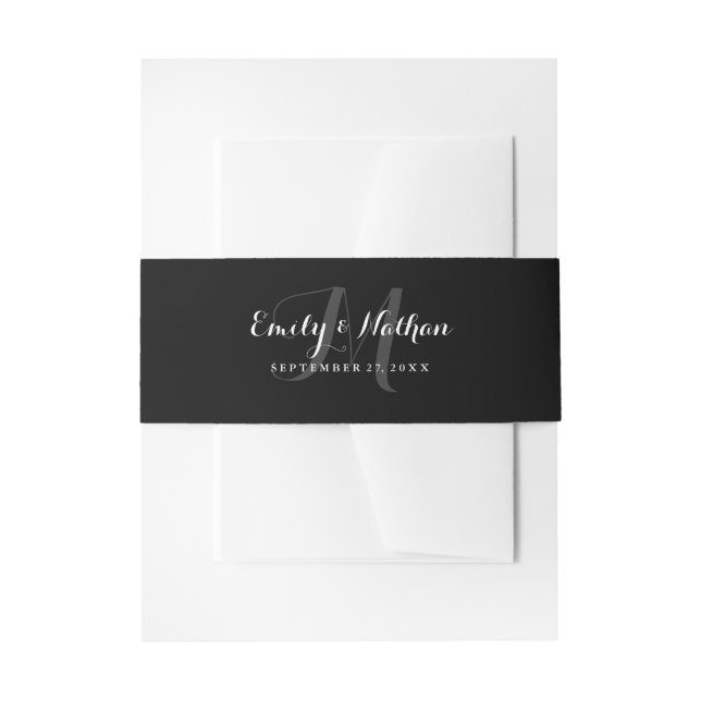 Modern Black and White Wedding Belly Band Invitation Belly Band (Front Example)