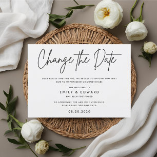 Modern Black and White Wedding Change the Date Invitation