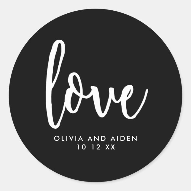 Modern Black and White Wedding Classic Round Sticker (Front)