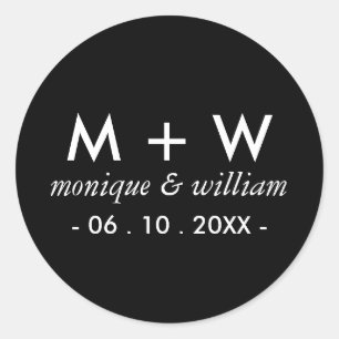 Modern Black and White Wedding Classic Round Sticker
