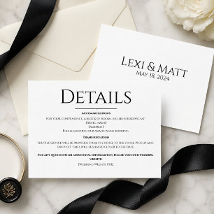 Modern Black and White Wedding Details Card