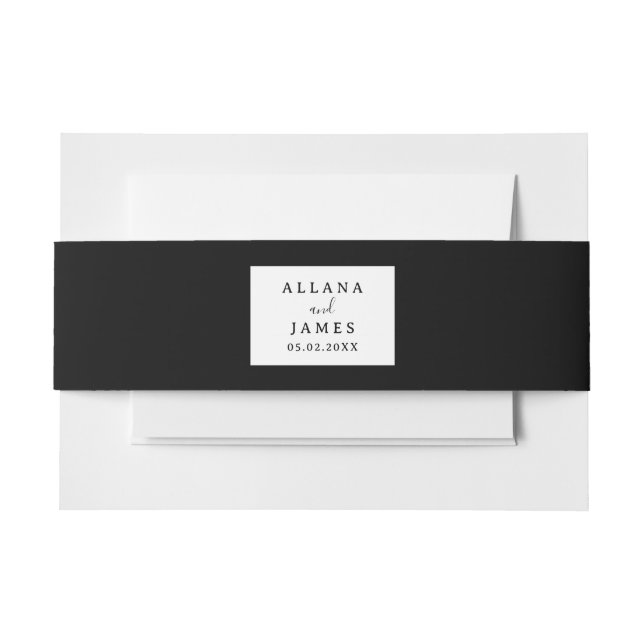 Modern Black and White Wedding Invitation Belly Band (Front Example)