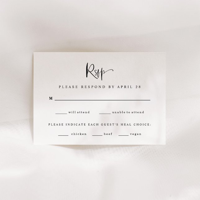 Modern Black and White Wedding | Meal Choice RSVP Card (Creator Uploaded)