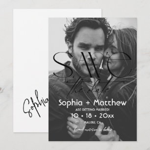 Modern Black and White  Wedding Photo Save The Date