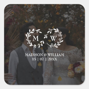Modern Black And White Wedding Photo Square Sticker