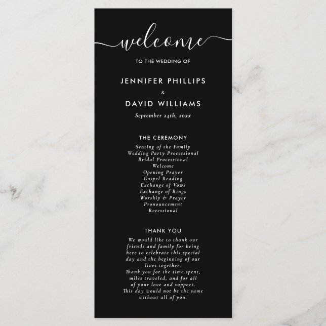 Modern Black and White Wedding Program (Front)
