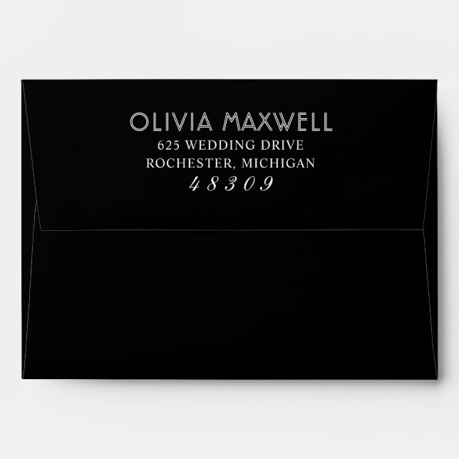 Modern Black and White Wedding Return Address Envelope (Back (Top Flap))