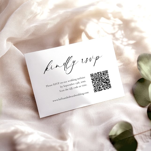 Modern Black and White Wedding RSVP QR Code Card (Creator Uploaded)