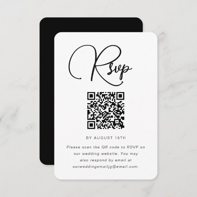 Modern Black and White Wedding RSVP with QR Code (Front/Back)