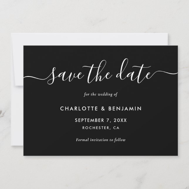 Modern Black and White Wedding Save The Date (Front)