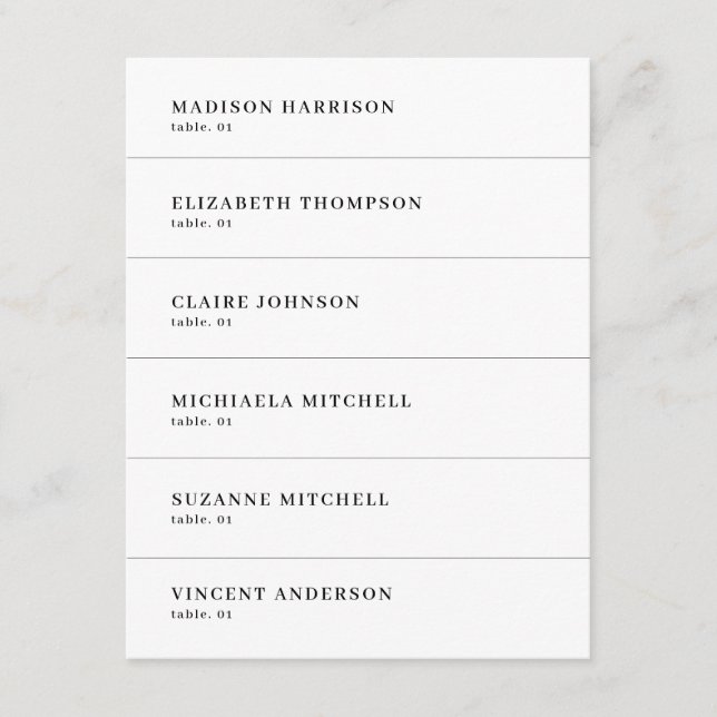 Modern Black and White Wedding Table Name Card DIY (Front)