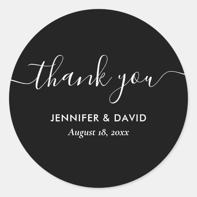 Modern Black and White Wedding Thank You Classic Round Sticker (Front)