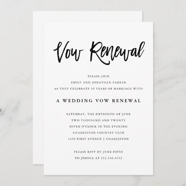 Modern Black and White Wedding Vow Renewal Invitation (Front/Back)