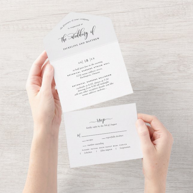 Modern Black and White Wedding w/ Perforated RSVP  All In One Invitation (Tearaway)
