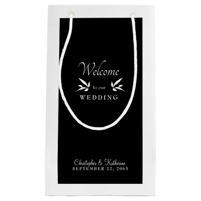 Modern Black and White Wedding Welcome Favour   Small Gift Bag (Front)