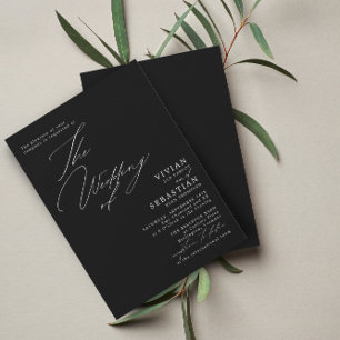 Modern Black and White White Wedding  Invitation