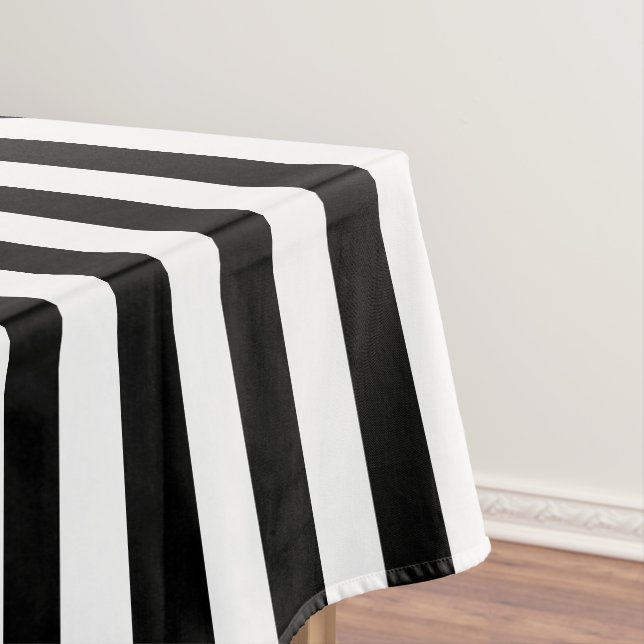 Modern Black and White Wide Stripe Tablecloth (In Situ)