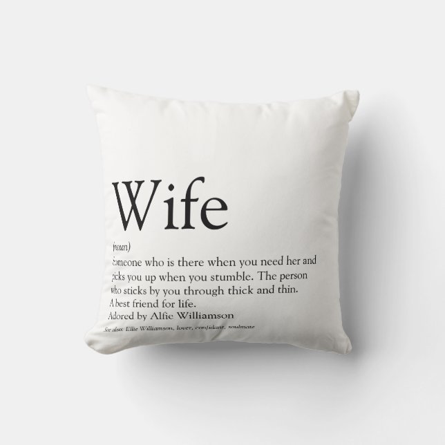 Modern Black and White Wife Definition Wedding Cushion (Front)