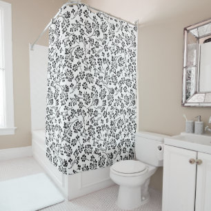 Modern Black and White Winter Berries Shower Curtain