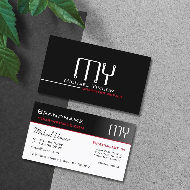 Modern Black and White with Initials Professional Business Card (Creator Uploaded)