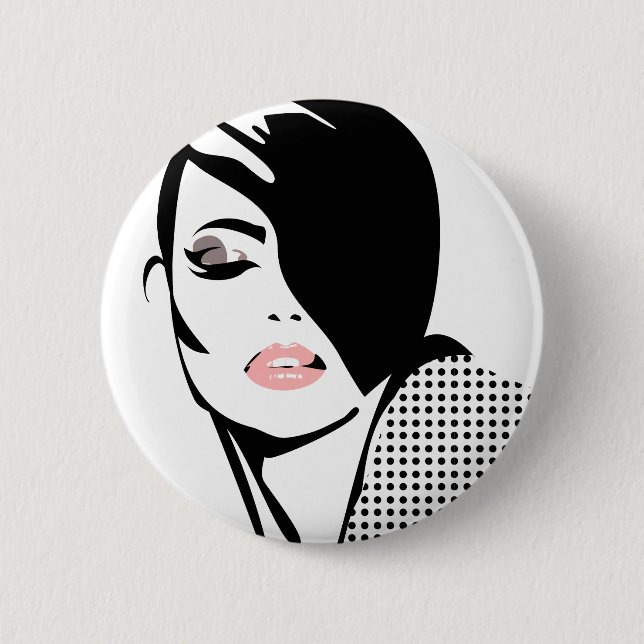 Modern black and white woman portrait minimalist  6 cm round badge (Front)