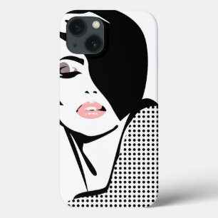Modern black and white woman portrait minimalist iPhone 13 case