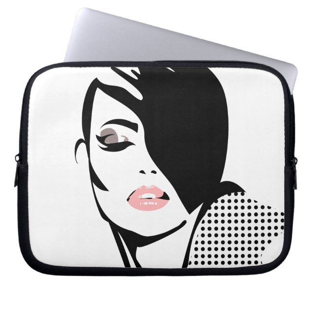 Modern black and white woman portrait minimalist  laptop sleeve (Front)