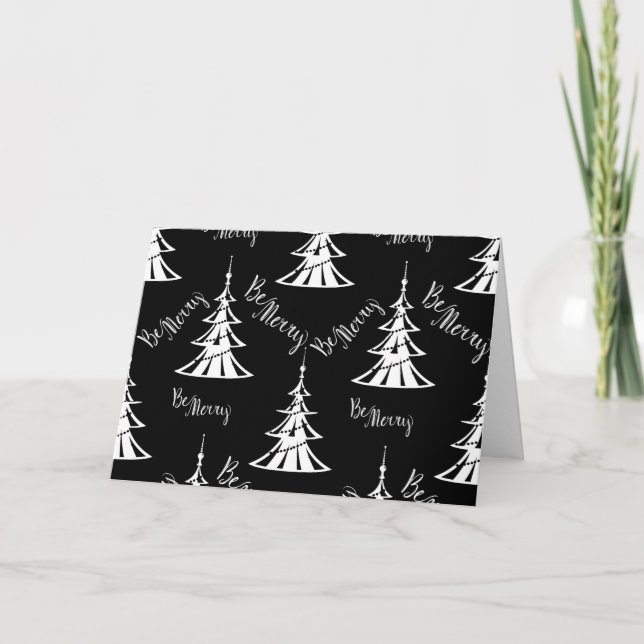 Modern Black and White Xmas Trees Christmas Card (Front)