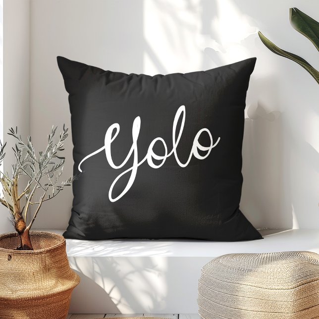 Modern Black and White YOLO Typography  Cushion (Creator Uploaded)