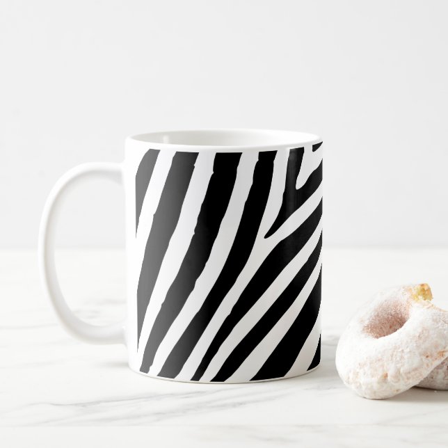 Modern Black and White Zebra Stripe Coffee Mug (With Donut)