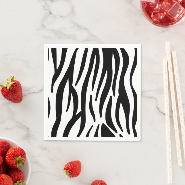 Modern black and white zebra stripes pattern napkin (Insitu)