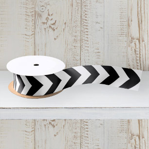 Modern Black and White Zigzag Chevron Pattern Satin Ribbon