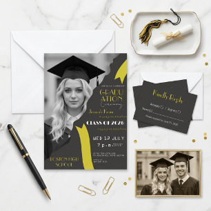 🎓 Modern Black and Yellow High School Graduation Invitation