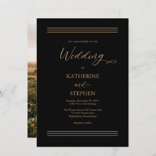 Modern Black Antique Gold Minimalist Wedding Invitation