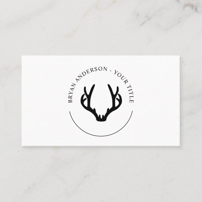 Modern Black Antler Logo Business Card (Front)