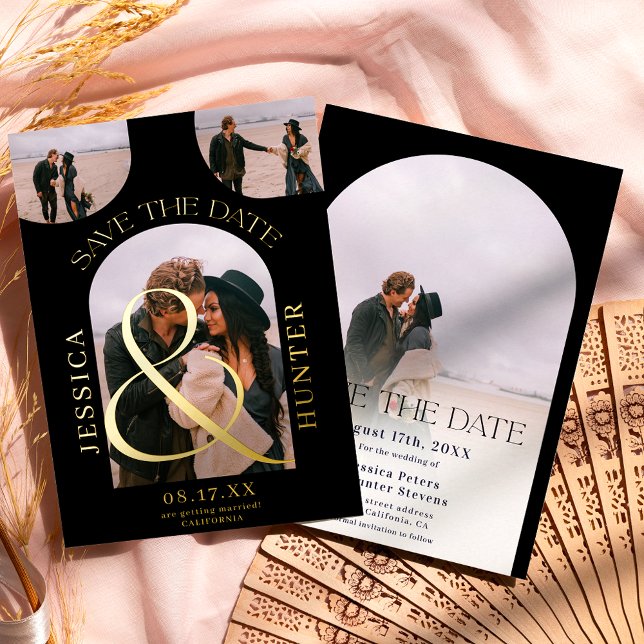 Modern black arch 4 photos wedding save the date (Creator Uploaded)