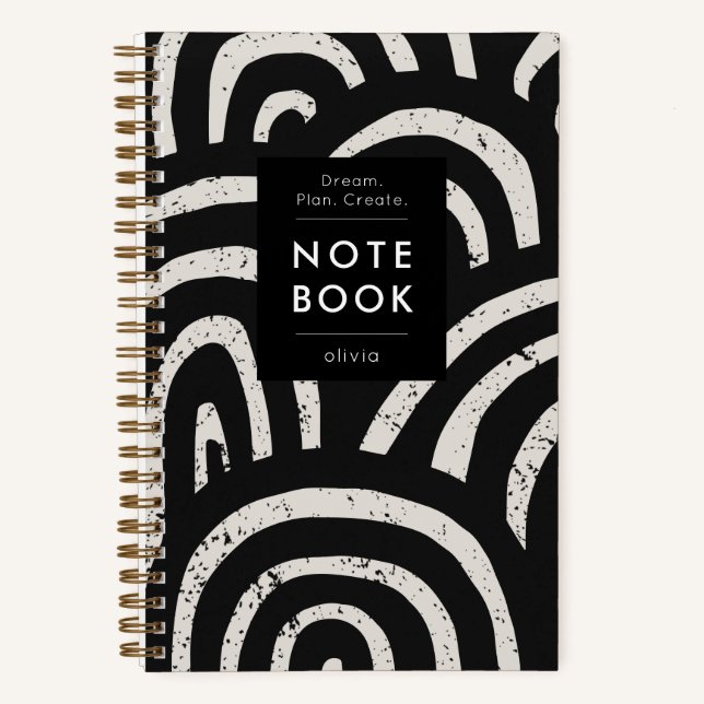 Modern Black Arch Pattern Motivation Notebook (Front)