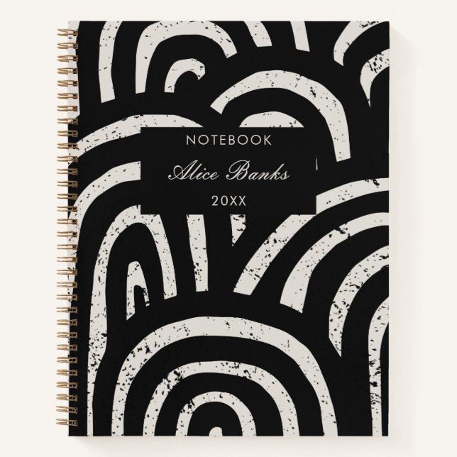 Modern Black Arch Pattern & Script Monogram Notebook (Front)