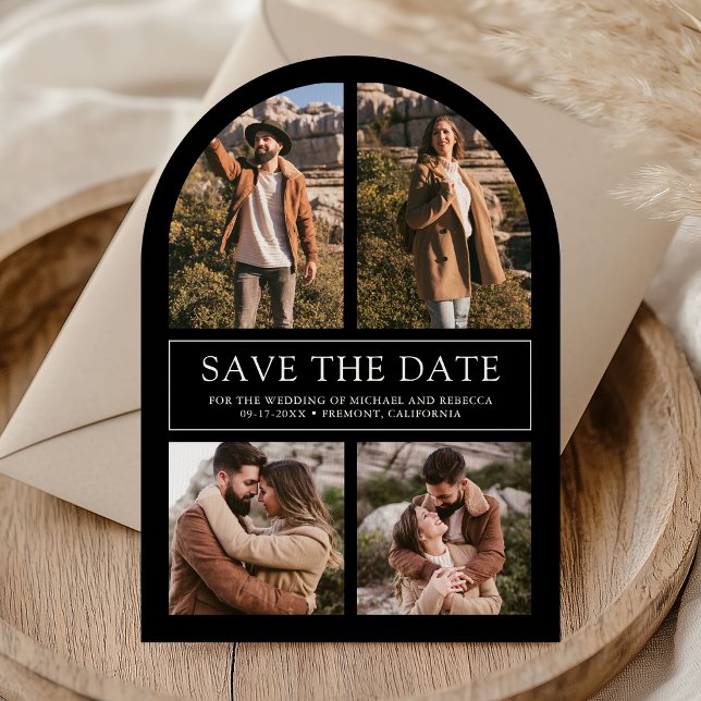 Modern Black Arch Photo Collage Wedding Save The Date (Creator Uploaded)