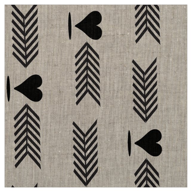 Modern Black Arrow Hearts Fabric (Swatch)