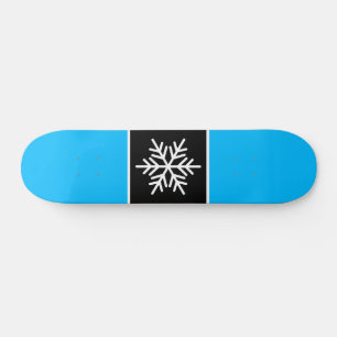 Modern Black Azure Blue White Stripes Snowflake Skateboard