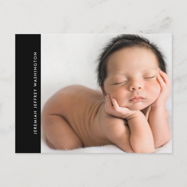 Modern Black Baby Photo Birth Announcement  (Front)