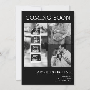 Modern Black Baby Photo Collage Pregnancy Reveal Announcement
