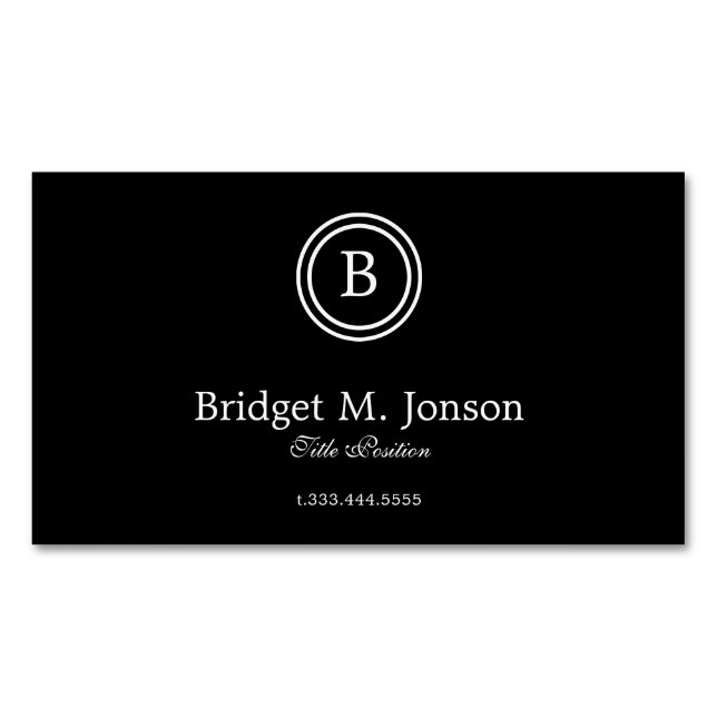 Modern Black Background And White And Black Circle Magnetic Business Card (Front)
