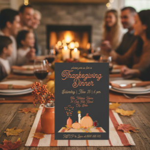Modern Black Background Thanksgiving Dinner Invitation