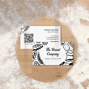 Modern Black Baked Goods Border QR Code Bakery Business Card