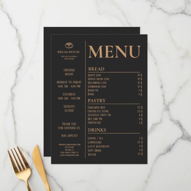 Modern Black Bakery, Caffee Table Menu (Front/Back In Situ)
