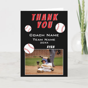 Modern Black Baseball Thank you Coach Photo Card
